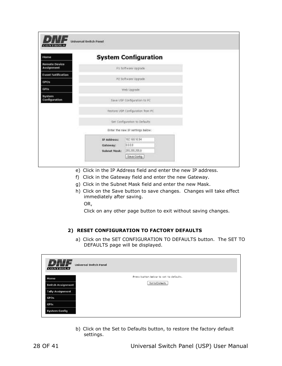 DNF Controls Universal Switch Panel (USP-8, USP-8D, & USP-16) User Manual | Page 30 / 43