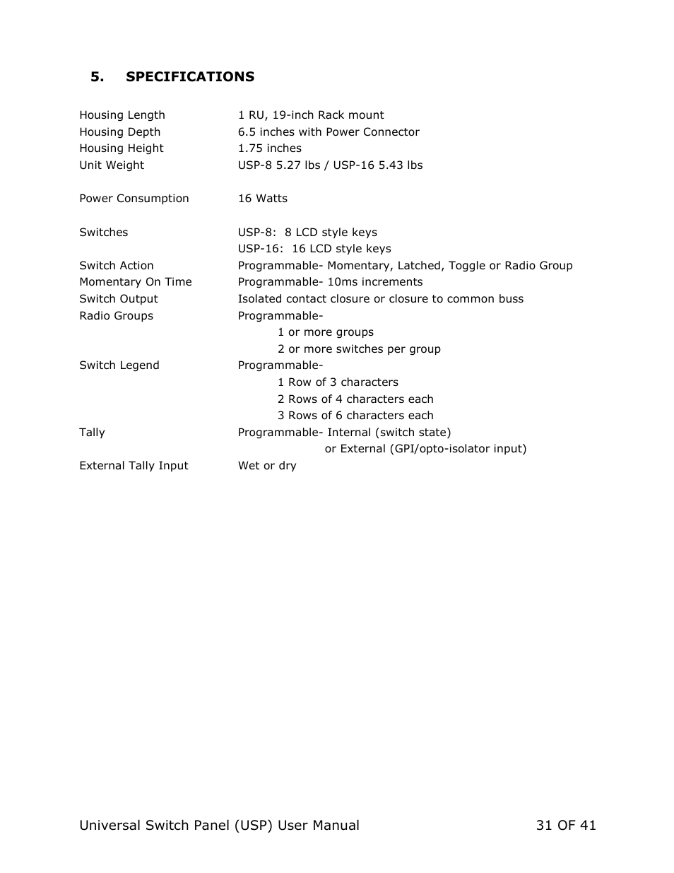 DNF Controls Universal Switch Panel (USP-8, USP-8D, & USP-16) User Manual | Page 33 / 43