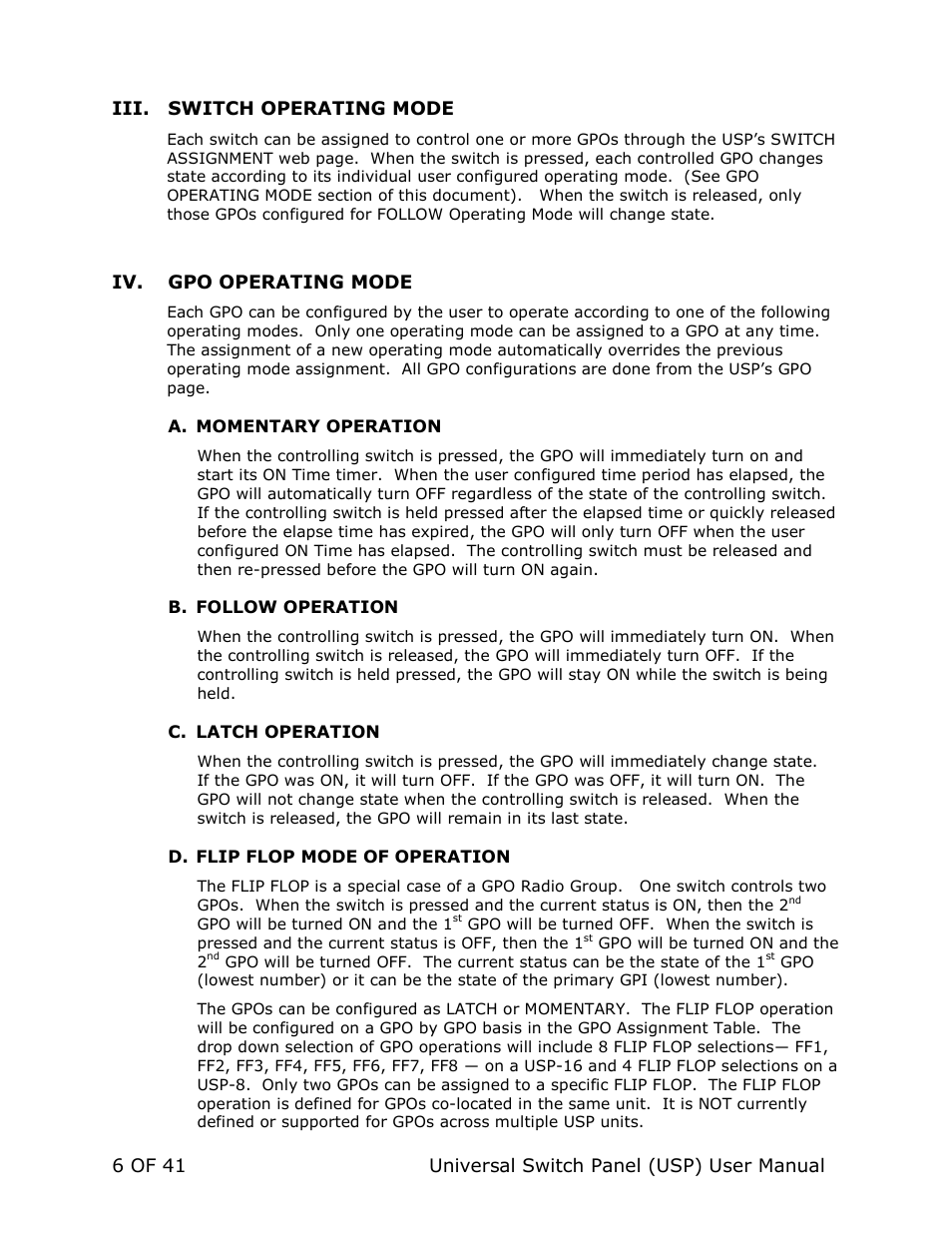 DNF Controls Universal Switch Panel (USP-8, USP-8D, & USP-16) User Manual | Page 8 / 43