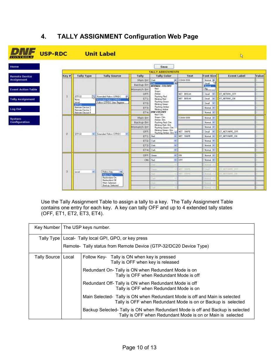 Tally assignment configuration web page | DNF Controls USP-RDC User Manual | Page 10 / 13