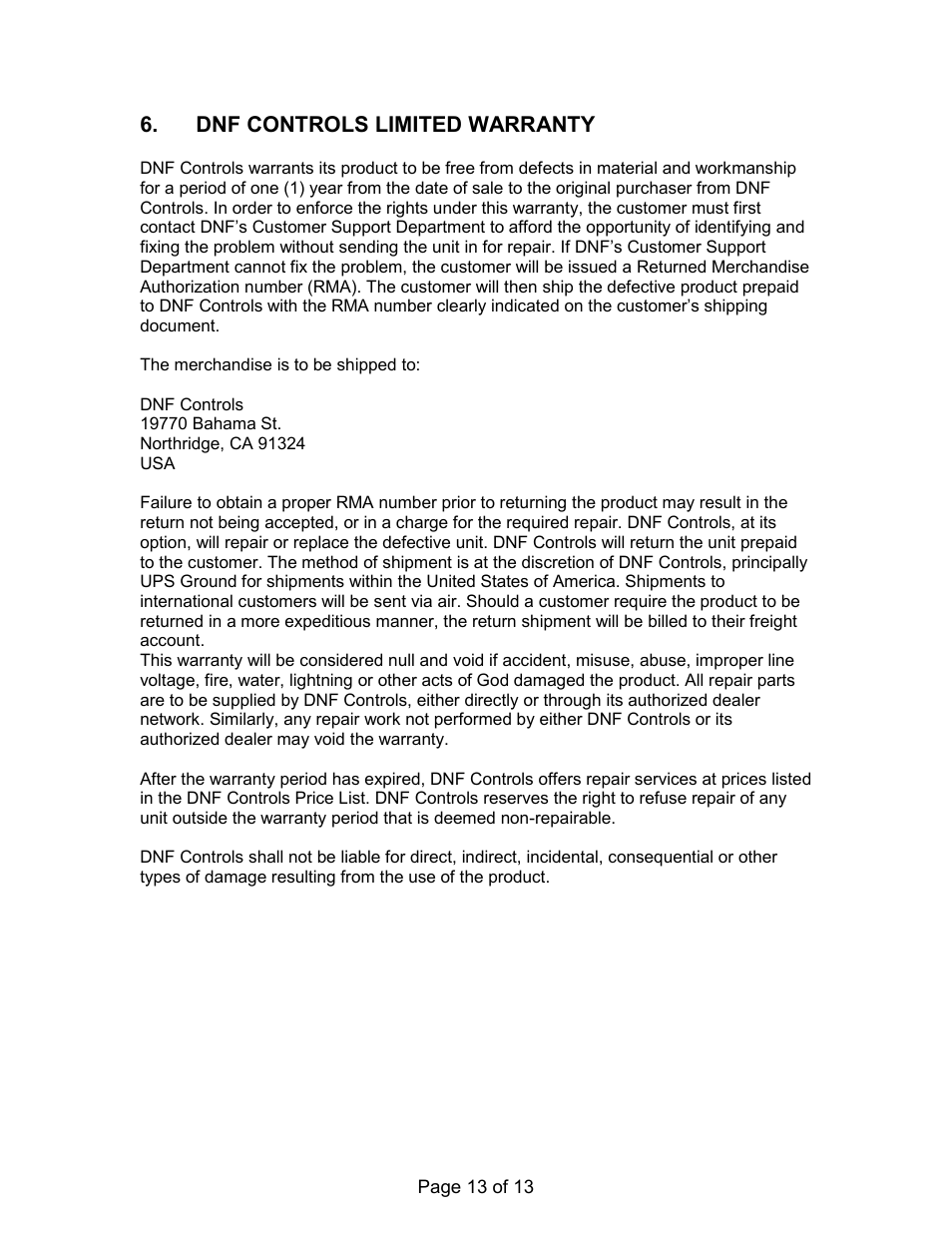 DNF Controls USP-RDC User Manual | Page 13 / 13