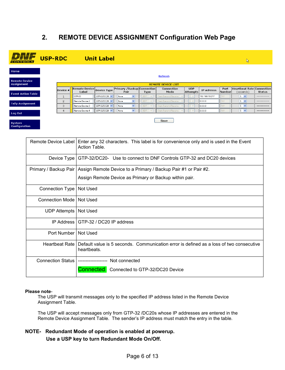 Remote device assignment configuration web page | DNF Controls USP-RDC User Manual | Page 6 / 13