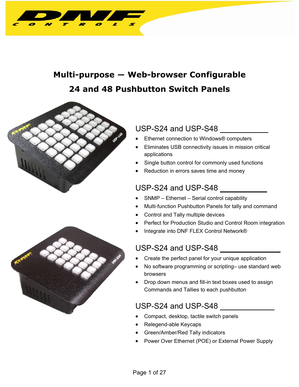 DNF Controls USP-S User Manual | 27 pages