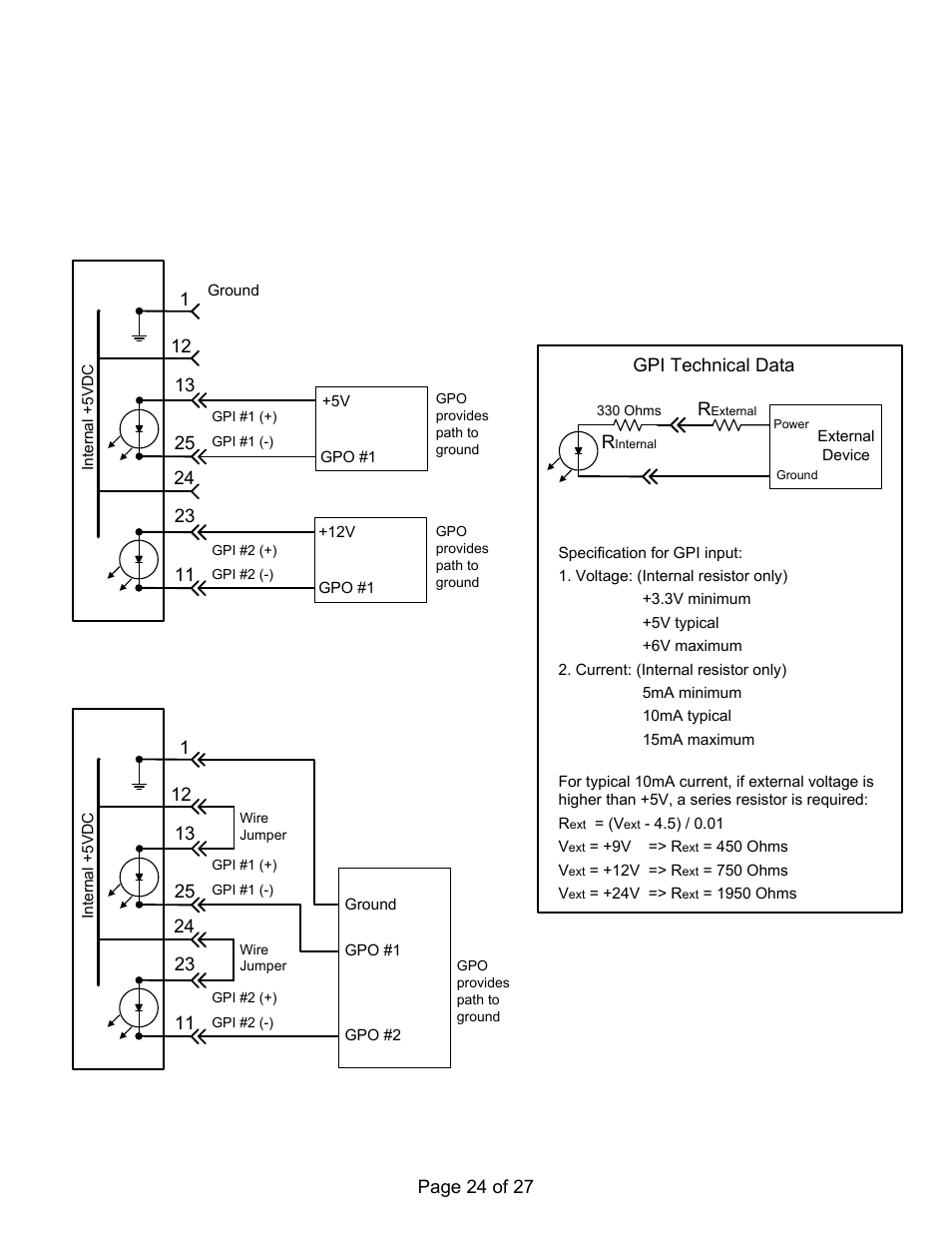 Gpi connection diagram, Gpis, wet/ dry configuration | DNF Controls USP-S User Manual | Page 24 / 27
