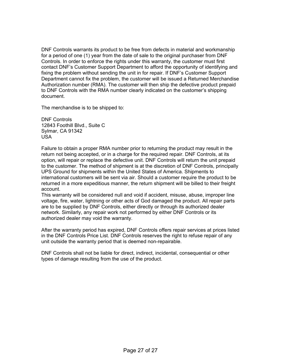 DNF Controls USP-S User Manual | Page 27 / 27
