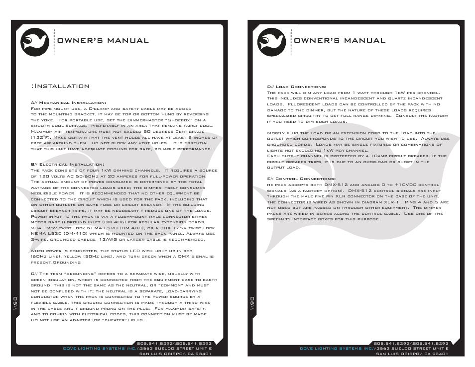 Sb-05, Owner’s manual, Installation | Dove Systems DM-410 User Manual | Page 3 / 6