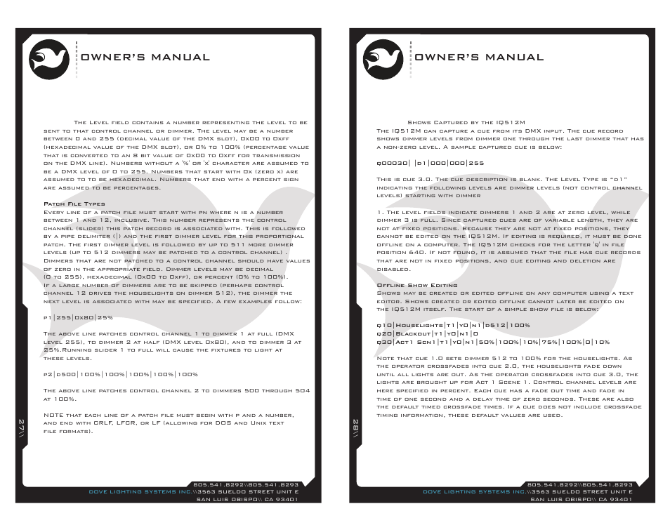 Iq512-27, Owner’s manual | Dove Systems IQ 512m User Manual | Page 14 / 15