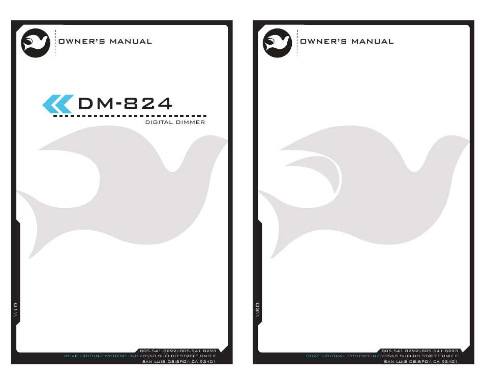 Dove Systems DIMMERMASTER 824 User Manual | 5 pages