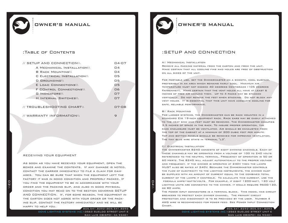 Dove Systems DIMMERMASTER 824 User Manual | Page 2 / 5