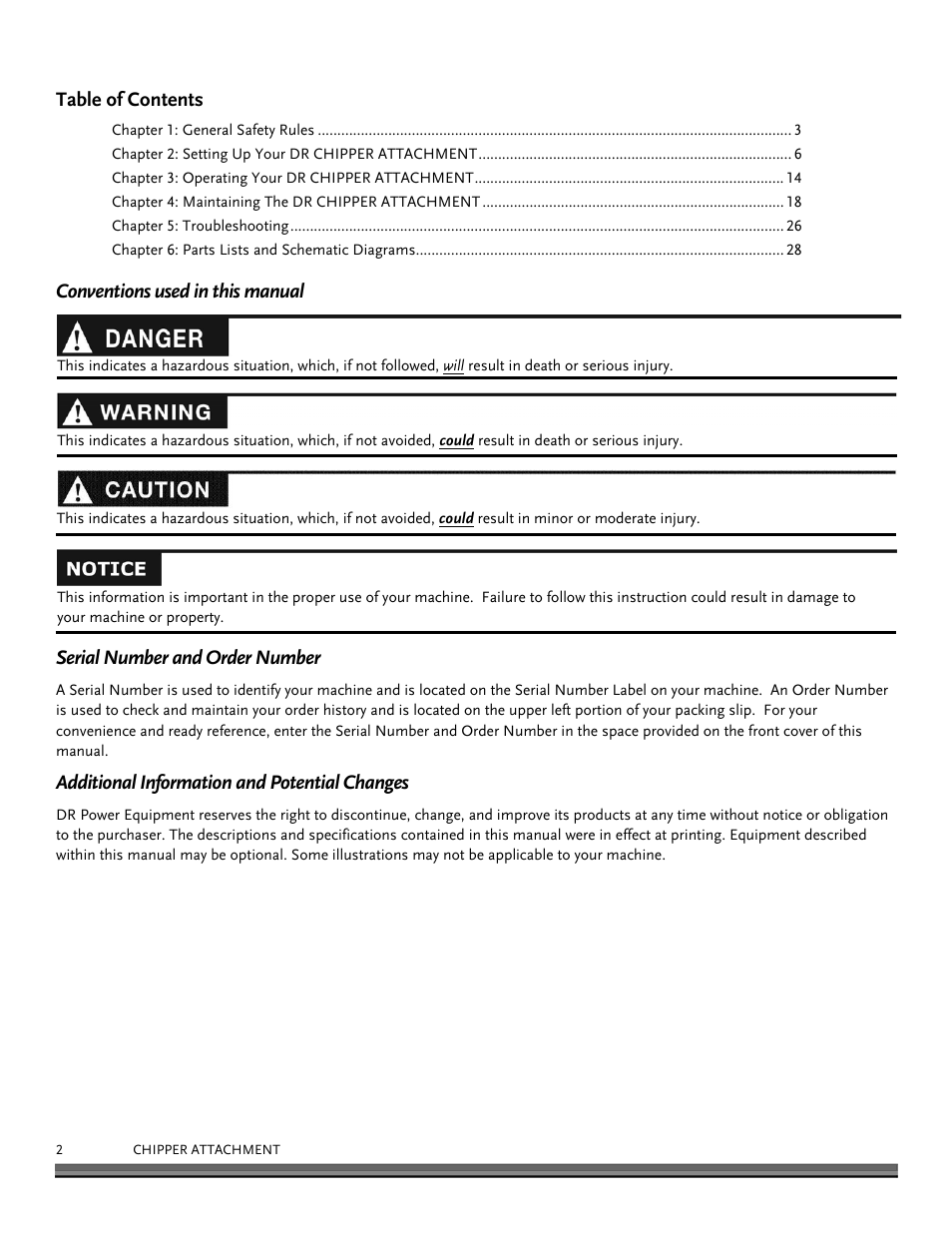 DR Power Chipper User Manual | Page 2 / 32
