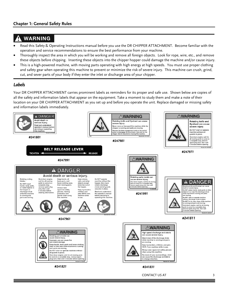 Labels | DR Power Chipper User Manual | Page 3 / 32