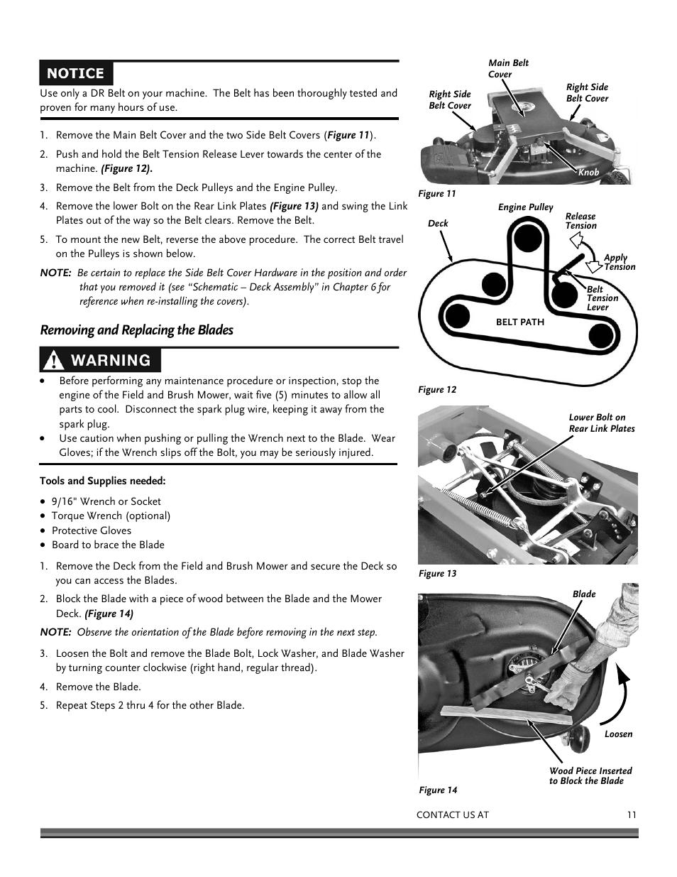 Removing and replacing the blades | DR Power 42 Lawn Mower Deck User Manual | Page 11 / 24