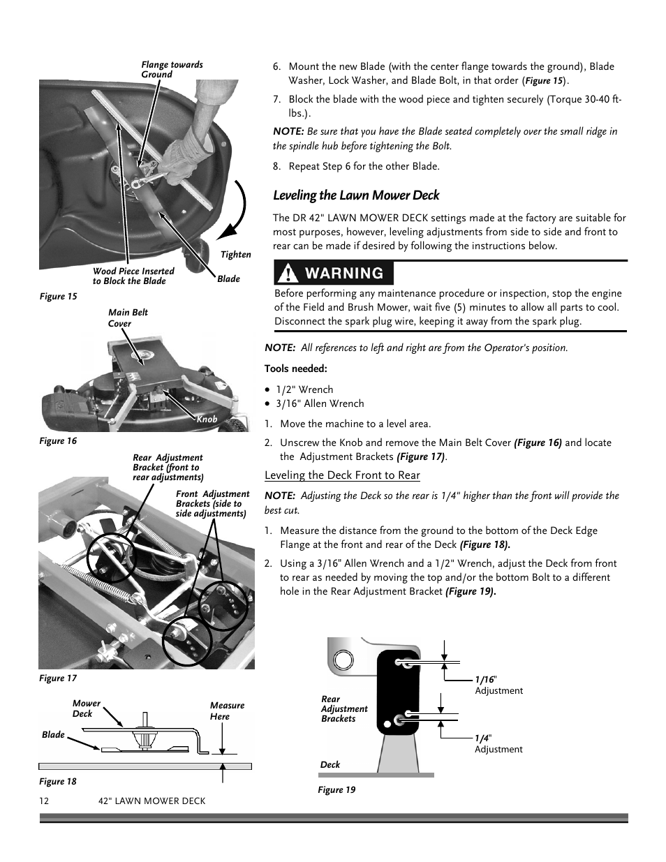 Leveling the lawn mower deck | DR Power 42 Lawn Mower Deck User Manual | Page 12 / 24