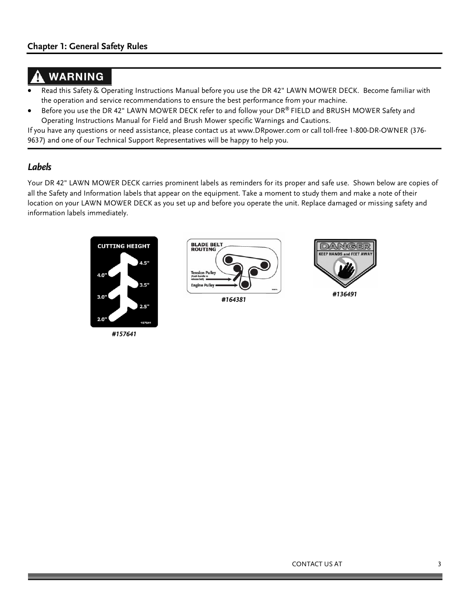 Labels | DR Power 42 Lawn Mower Deck User Manual | Page 3 / 24