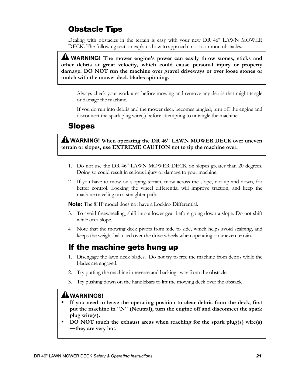 Obstacle tips, Slopes, If the machine gets hung up | DR Power 46 Lawn Mower Deck User Manual | Page 25 / 42