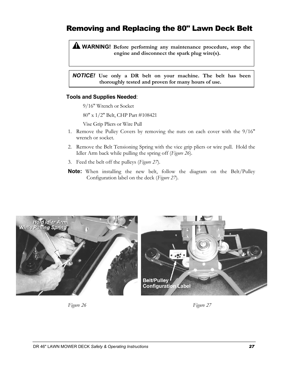 Removing and replacing the 80" lawn deck belt | DR Power 46 Lawn Mower Deck User Manual | Page 31 / 42