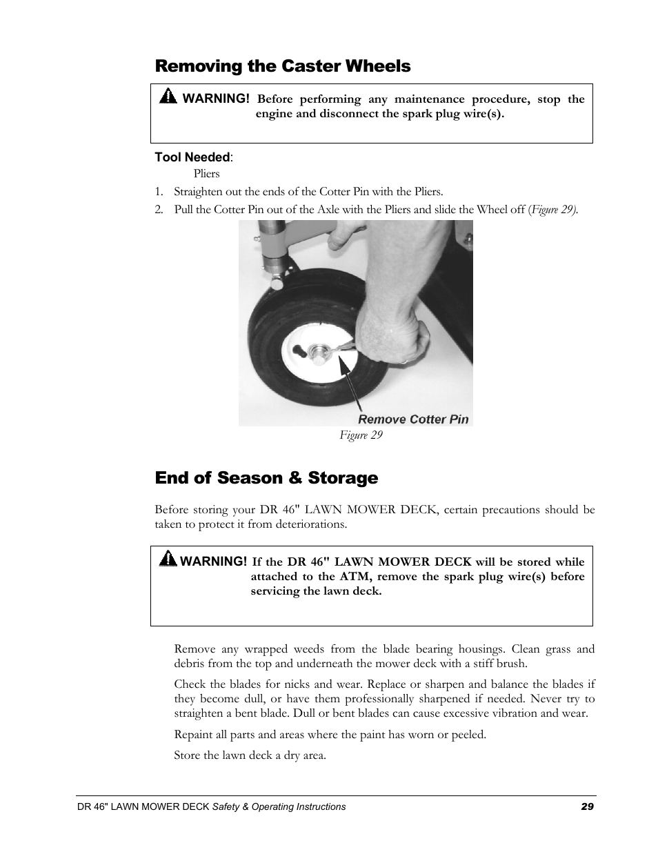 Removing the caster wheels, End of season & storage | DR Power 46 Lawn Mower Deck User Manual | Page 33 / 42