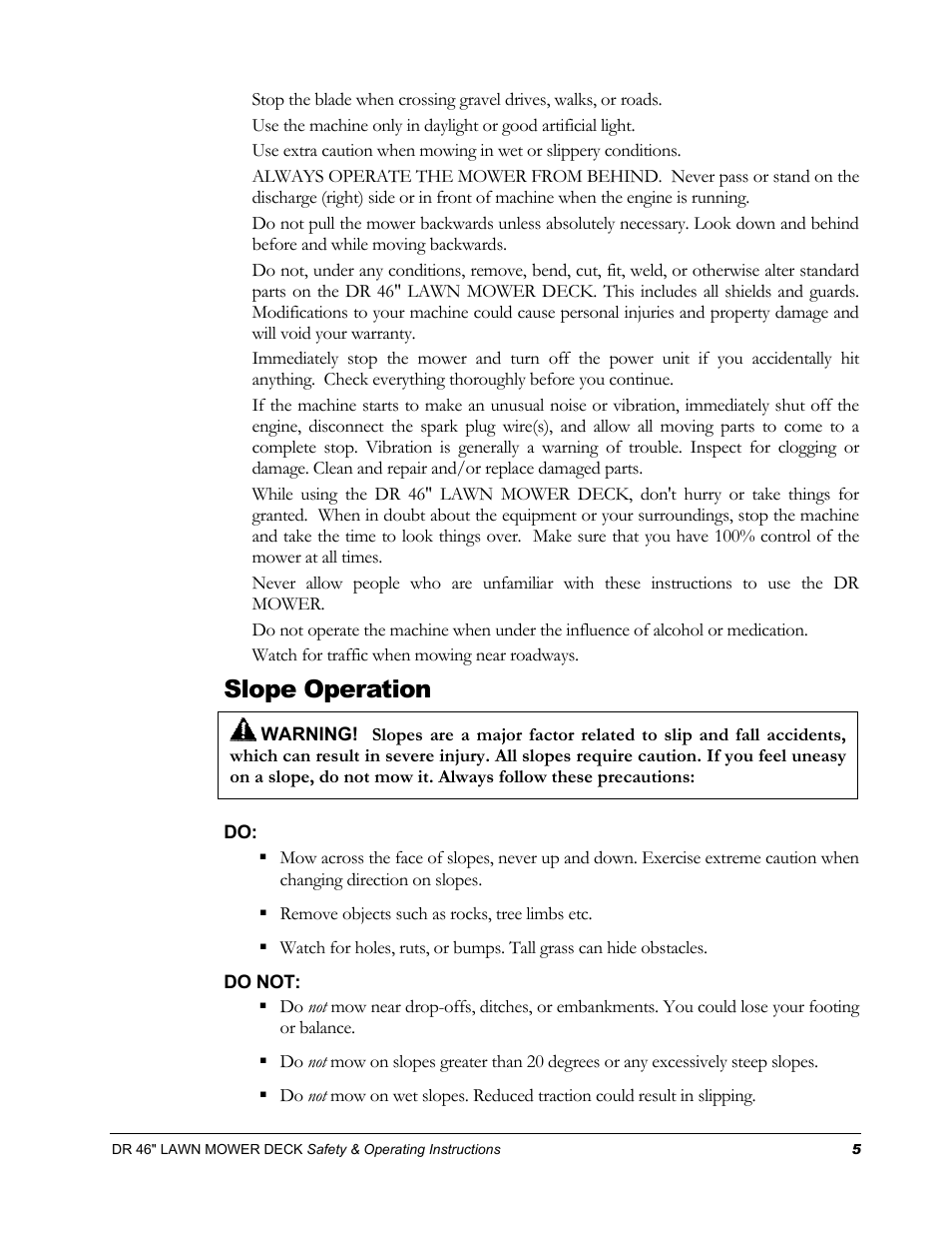 Slope operation | DR Power 46 Lawn Mower Deck User Manual | Page 9 / 42