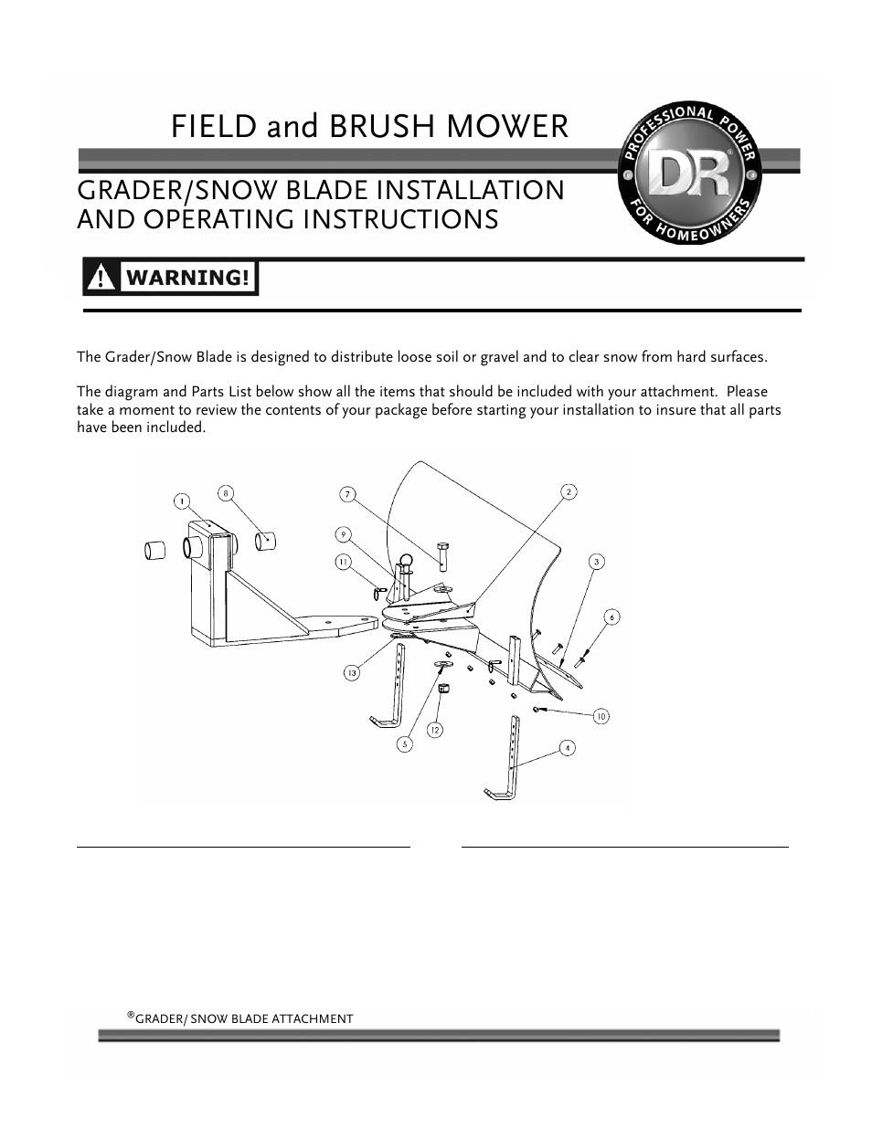 DR Power 42 Grader/Snow Blade User Manual | 2 pages