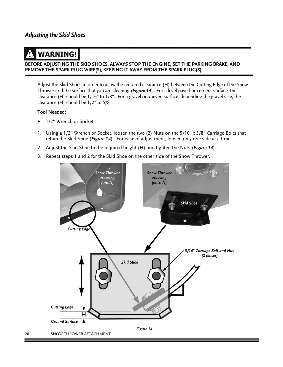 Adjusting the skid shoes | DR Power 30 Snow Thrower User Manual | Page 24 / 44