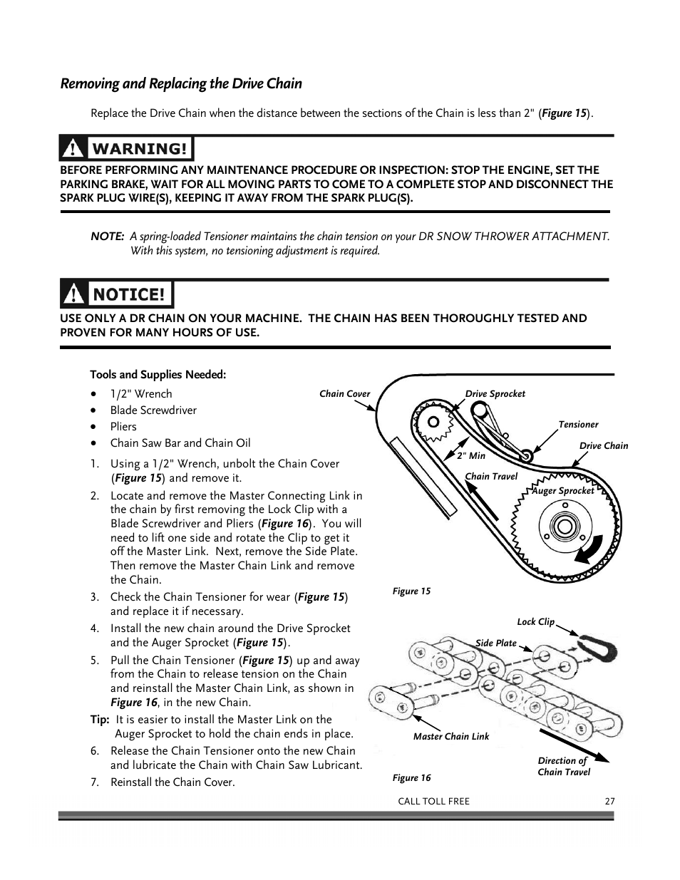 Removing and replacing the drive chain | DR Power 30 Snow Thrower User Manual | Page 31 / 44