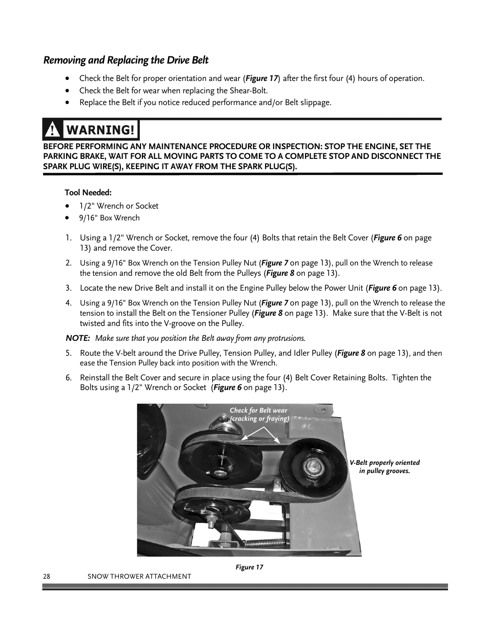 Removing and replacing the drive belt | DR Power 30 Snow Thrower User Manual | Page 32 / 44