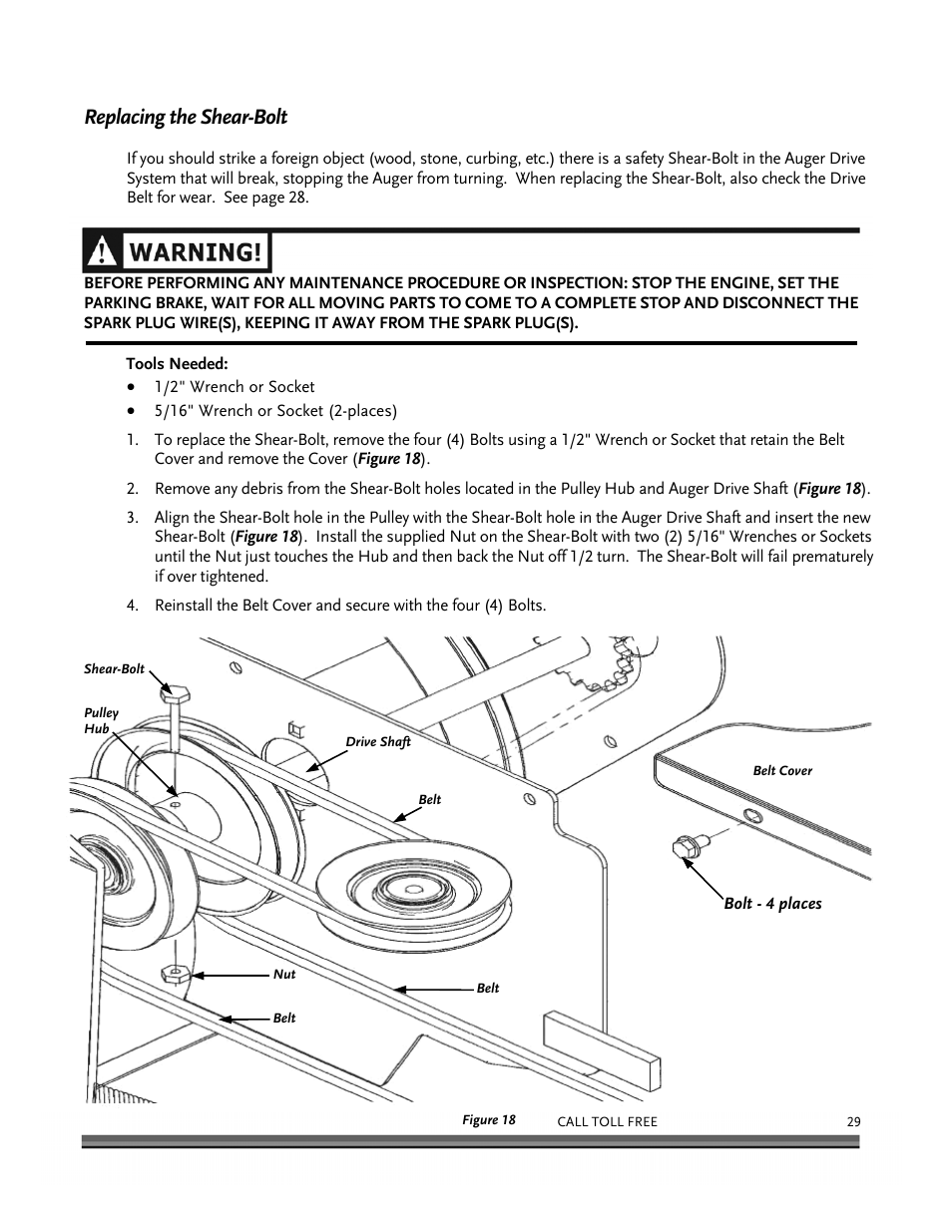Replacing the shear-bolt | DR Power 30 Snow Thrower User Manual | Page 33 / 44