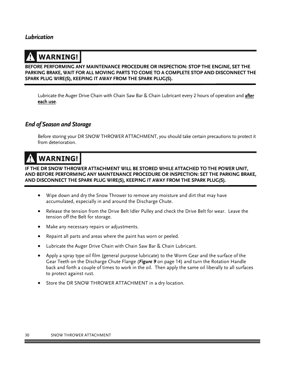 Lubrication, End of season and storage | DR Power 30 Snow Thrower User Manual | Page 34 / 44