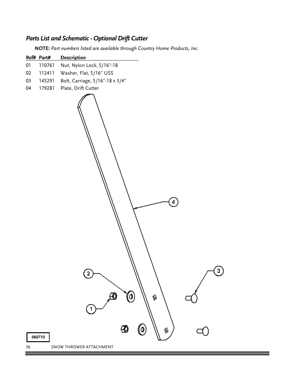 Parts list and schematic - optional drift cutter | DR Power 30 Snow Thrower User Manual | Page 40 / 44
