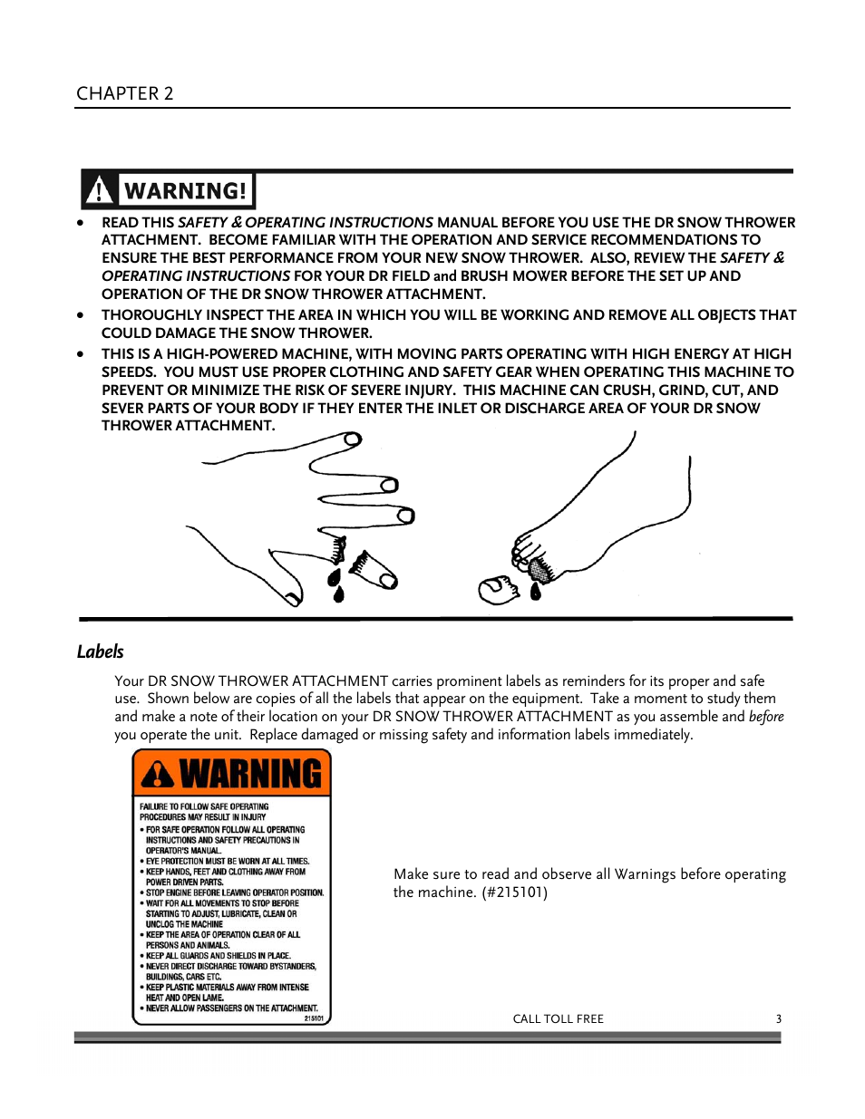 General safety rules, Chapter 2, Labels | DR Power 30 Snow Thrower User Manual | Page 7 / 44