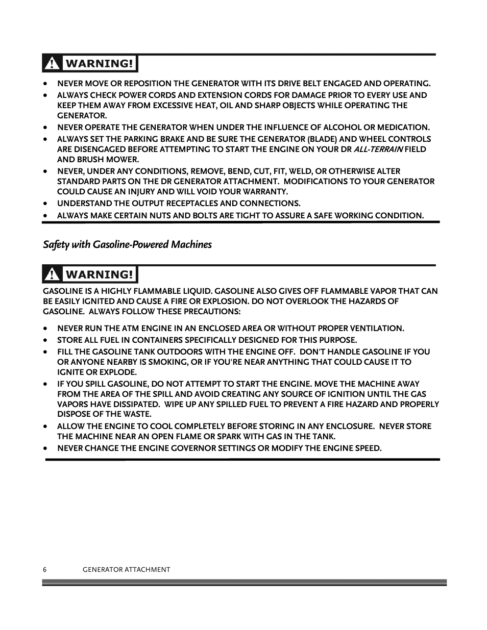 Safety with gasoline-powered machines | DR Power 6000-Watt Generator User Manual | Page 10 / 40