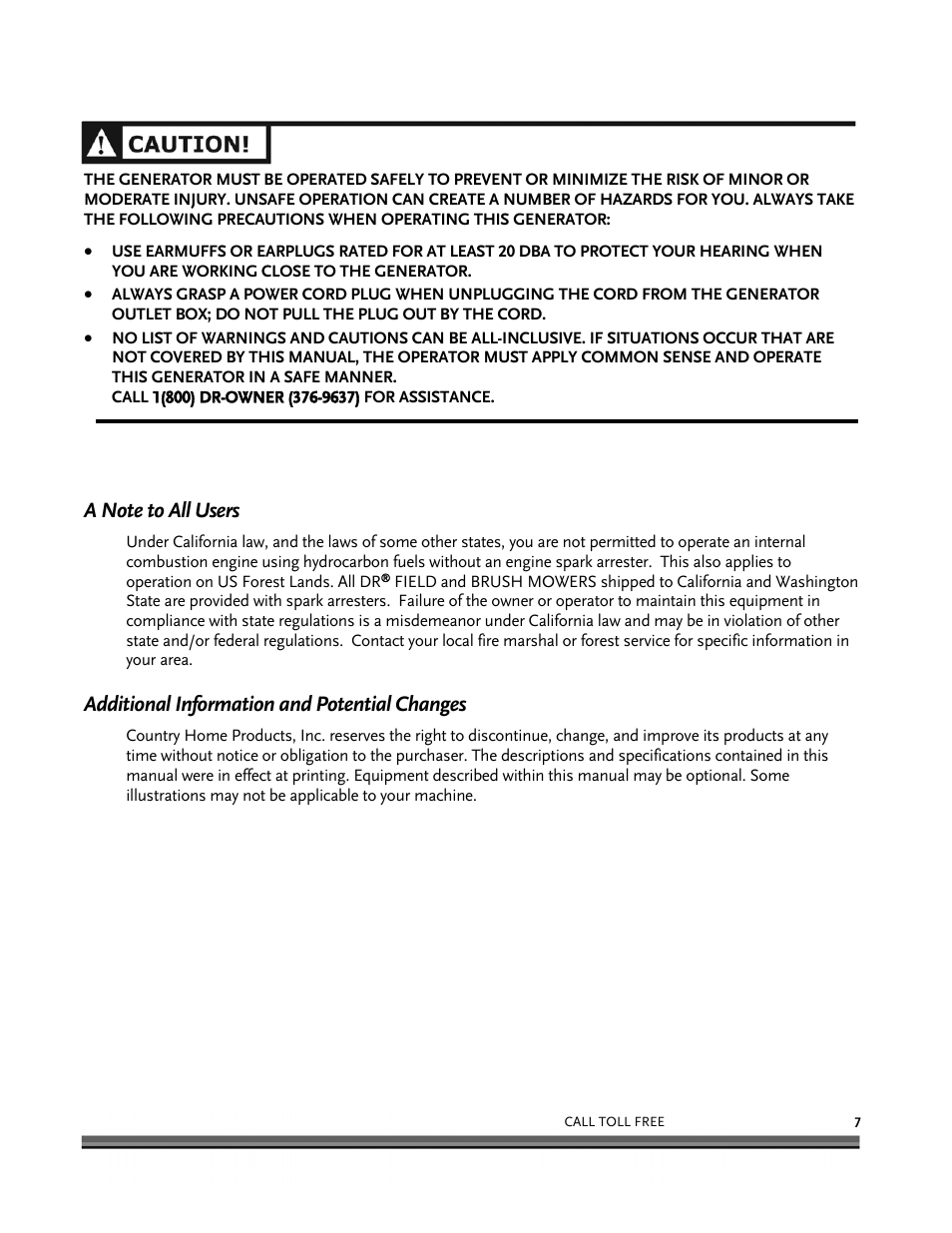 Additional information and potential changes | DR Power 6000-Watt Generator User Manual | Page 11 / 40