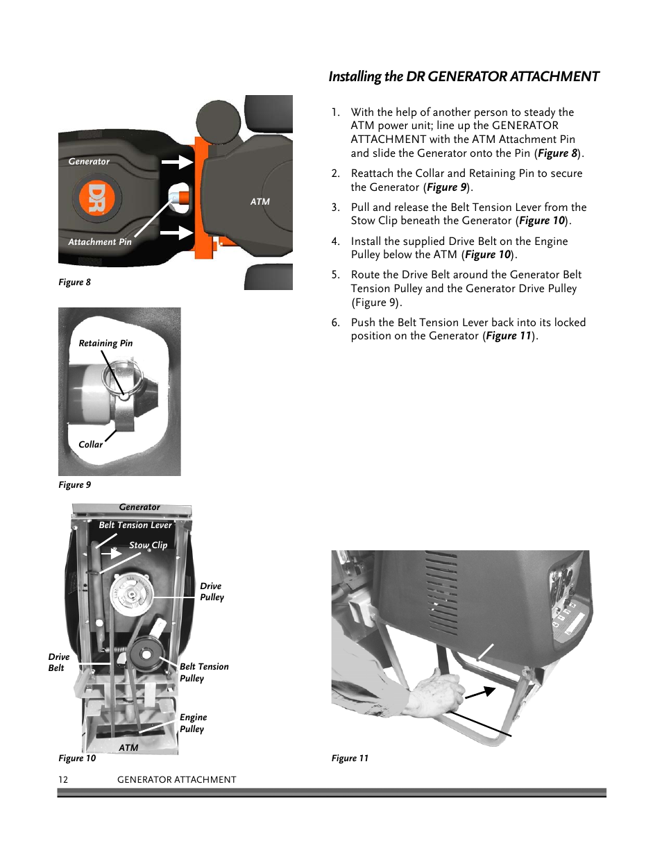 Installing the dr generator attachment | DR Power 6000-Watt Generator User Manual | Page 16 / 40