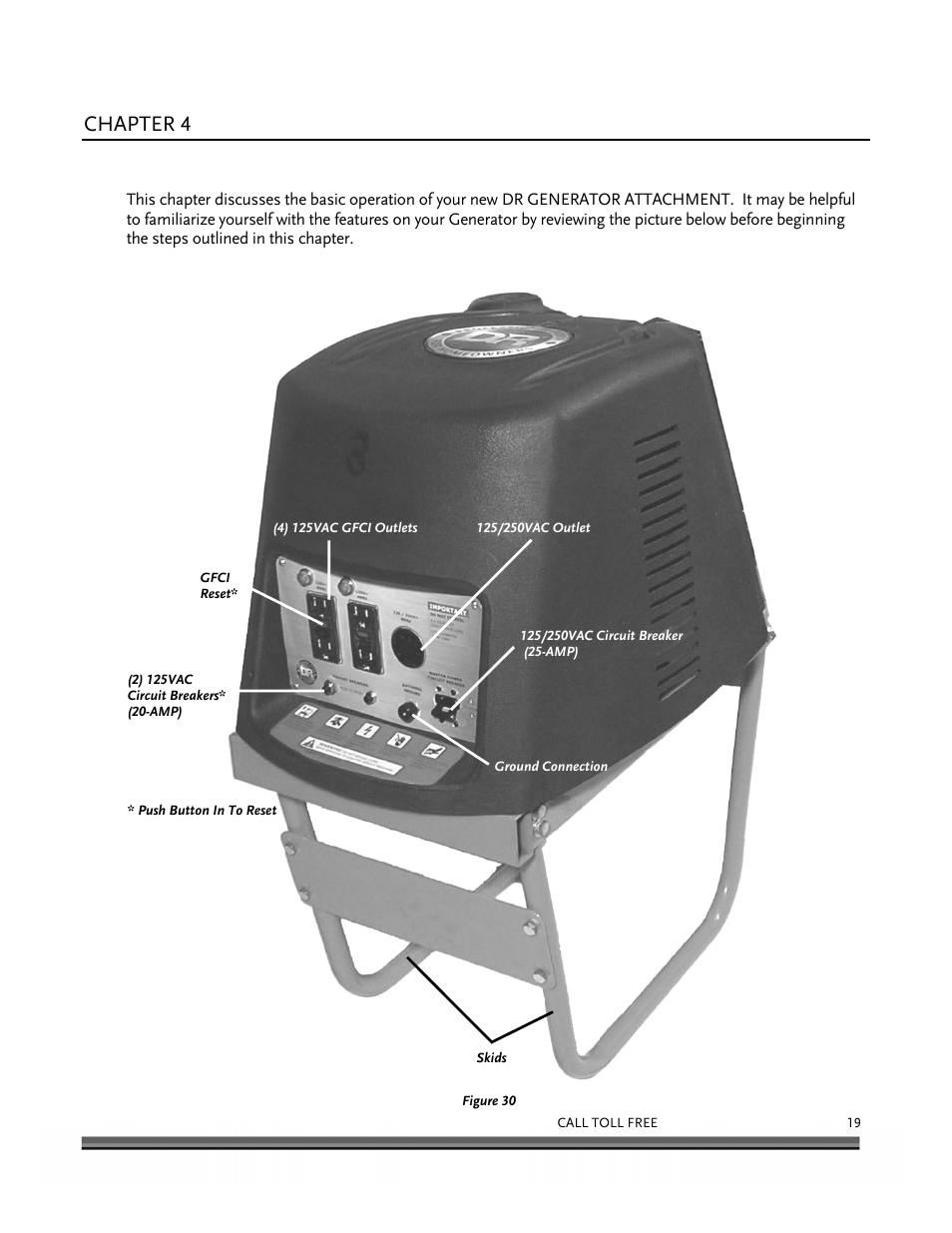 Operating your dr generator attachment, Chapter 4 | DR Power 6000-Watt Generator User Manual | Page 23 / 40