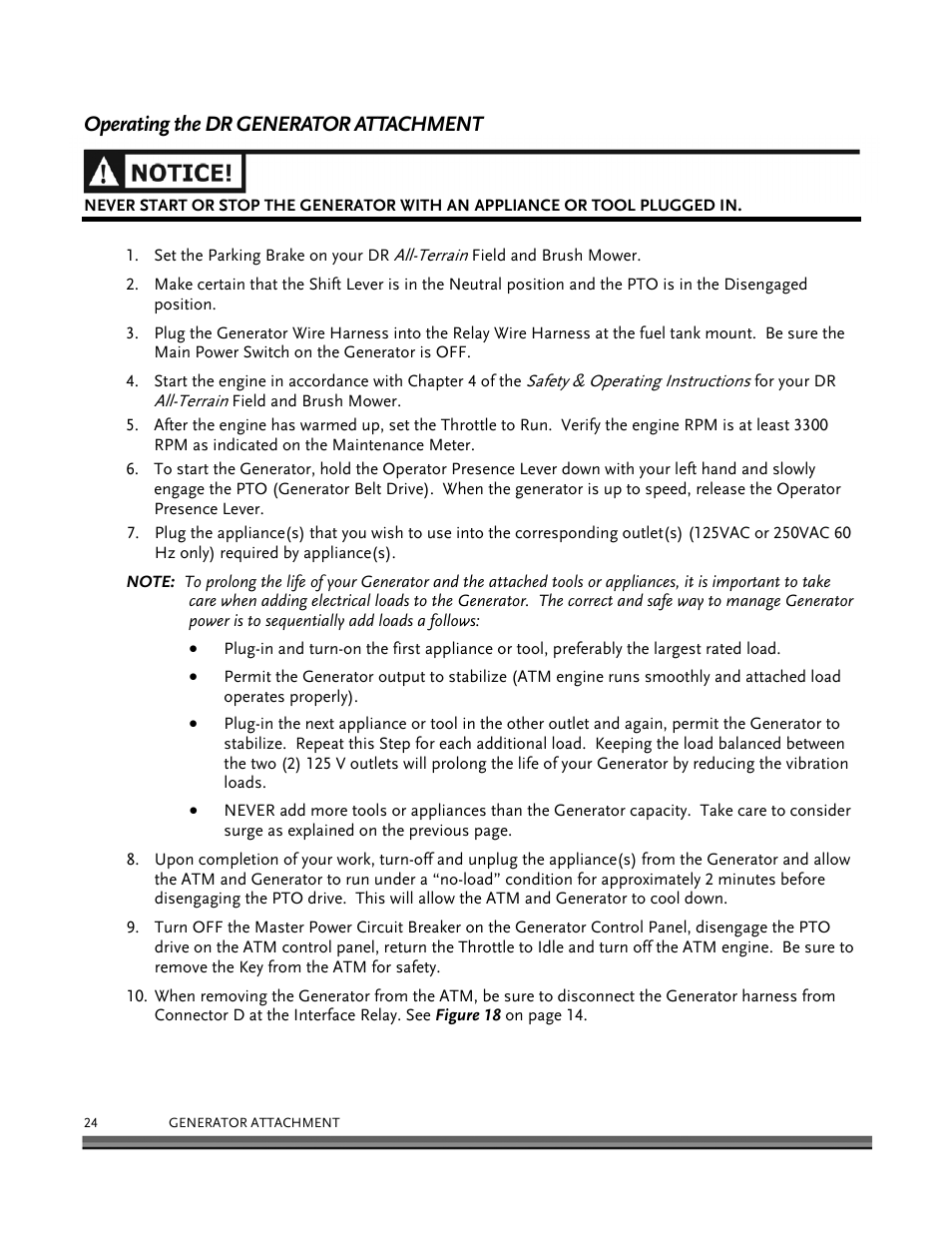 Operating the dr generator attachment | DR Power 6000-Watt Generator User Manual | Page 28 / 40