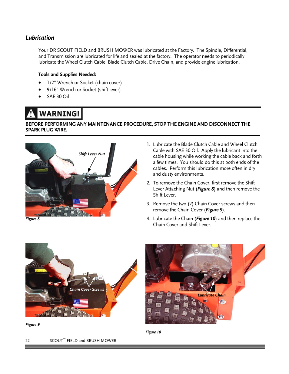 Lubrication | DR Power Scout 8.25 (January 2007 and Later) User Manual | Page 26 / 54