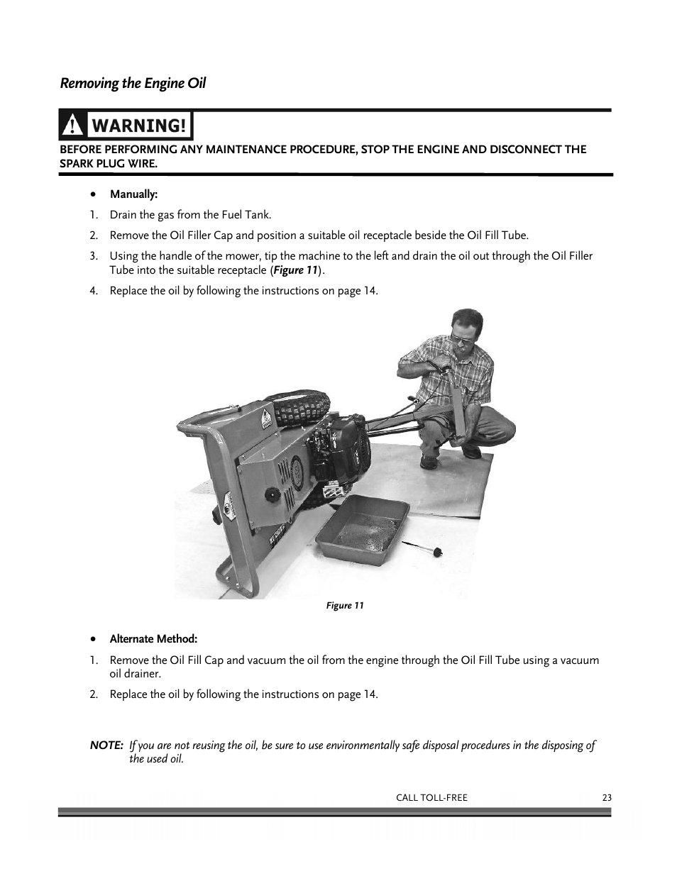 Removing the engine oil | DR Power Scout 8.25 (January 2007 and Later) User Manual | Page 27 / 54