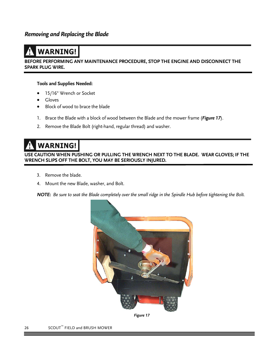 Removing and replacing the blade | DR Power Scout 8.25 (January 2007 and Later) User Manual | Page 30 / 54