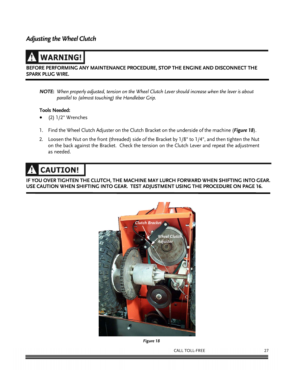 Adjusting the wheel clutch | DR Power Scout 8.25 (January 2007 and Later) User Manual | Page 31 / 54