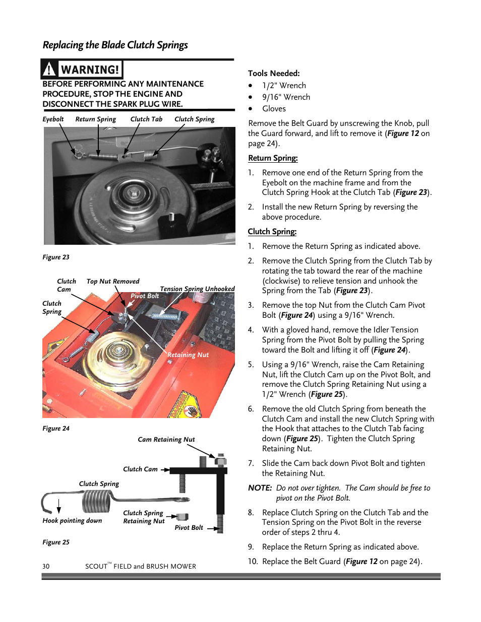 Replacing the blade clutch springs | DR Power Scout 8.25 (January 2007 and Later) User Manual | Page 34 / 54