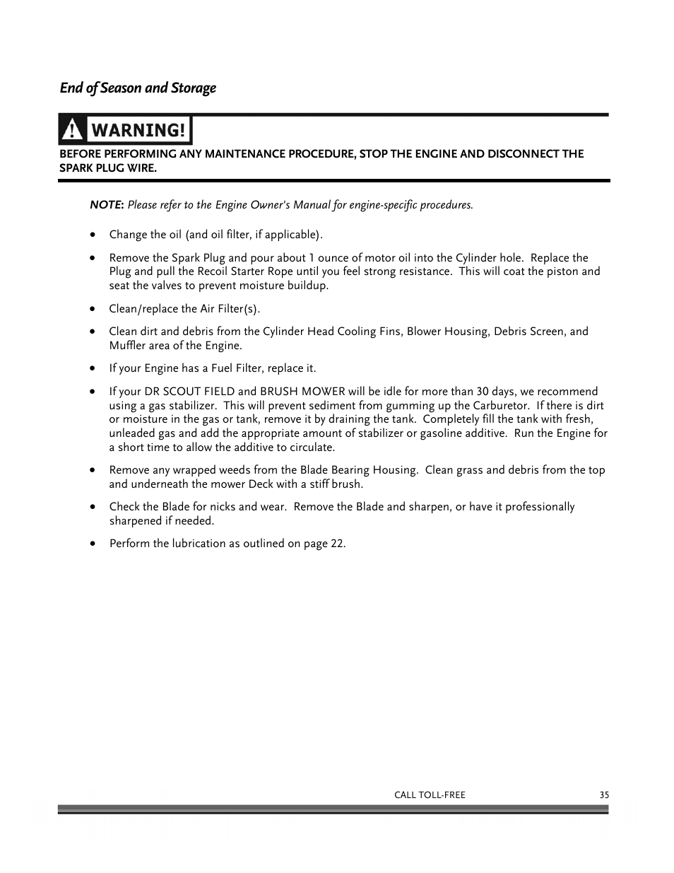 End of season and storage | DR Power Scout 8.25 (January 2007 and Later) User Manual | Page 39 / 54