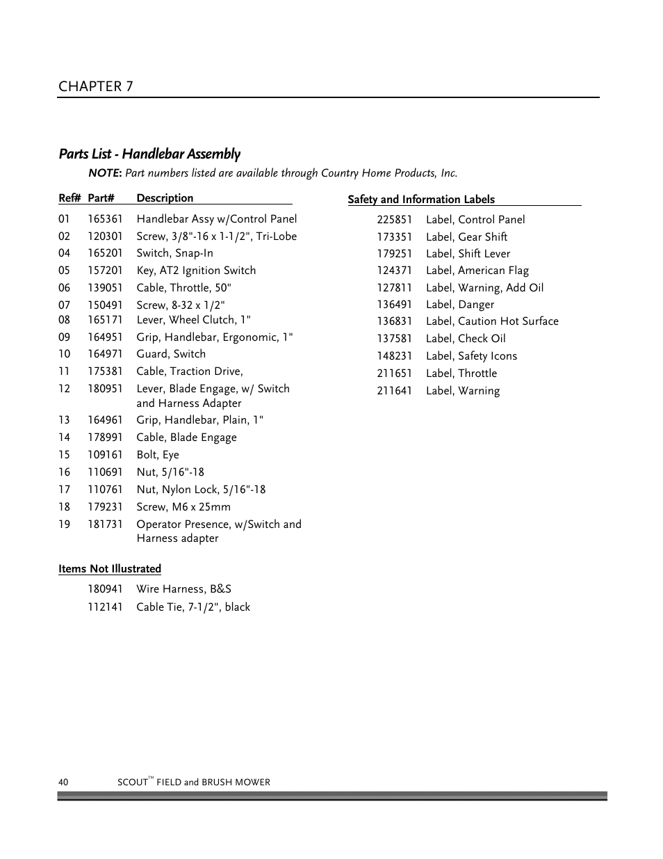 Parts lists, schematic diagrams and warranty, Chapter 7, Parts list - handlebar assembly | DR Power Scout 8.25 (January 2007 and Later) User Manual | Page 44 / 54