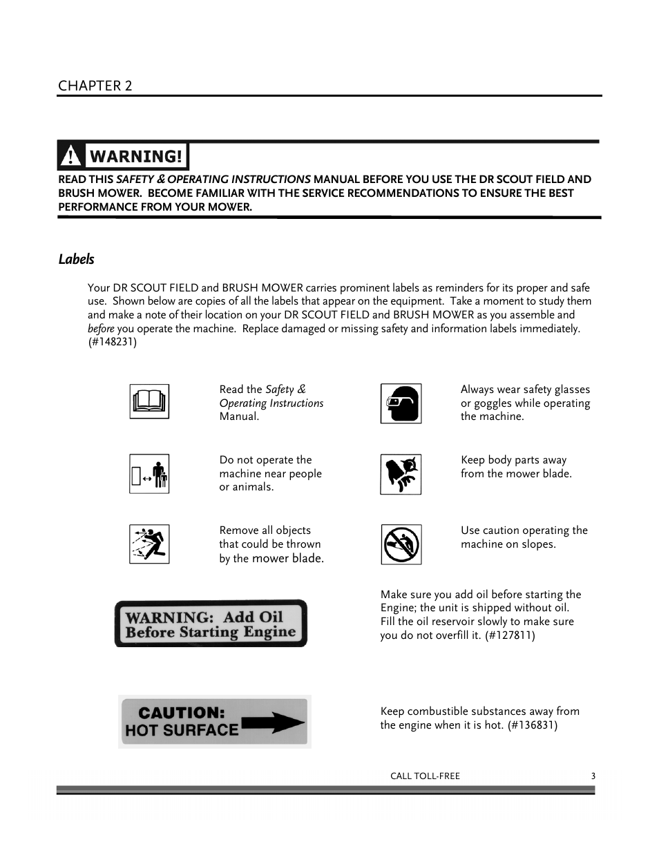 General safety rules, Chapter 2, Labels | DR Power Scout 8.25 (January 2007 and Later) User Manual | Page 7 / 54