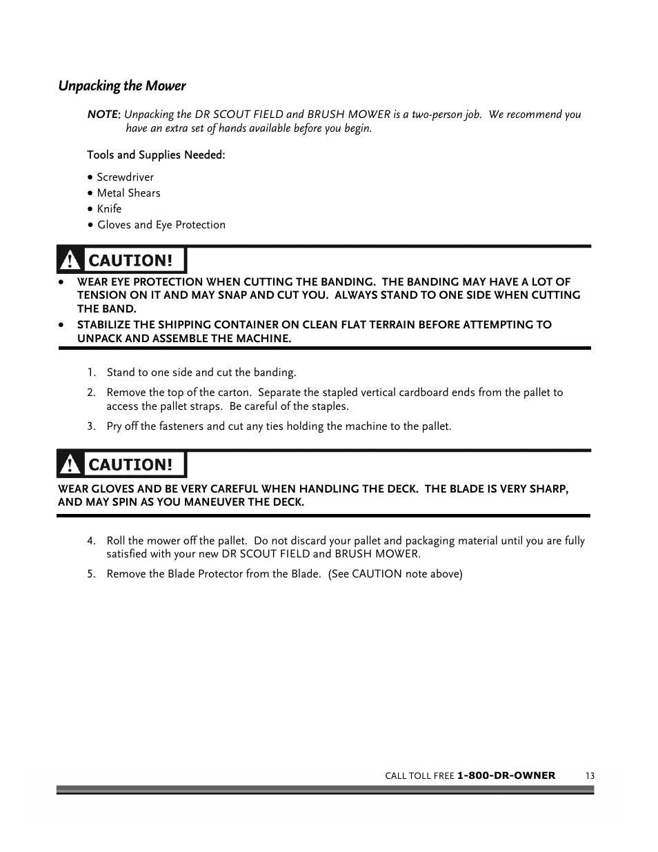 Unpacking the mower | DR Power Scout 8.25 (September 2005 - December 2006) User Manual | Page 17 / 50