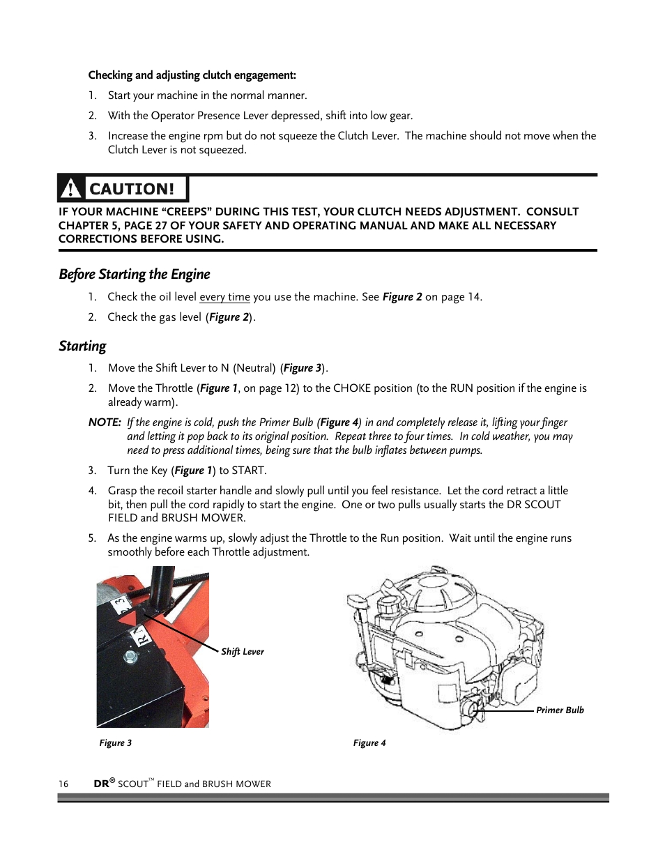 Before starting the engine, Starting | DR Power Scout 8.25 (September 2005 - December 2006) User Manual | Page 20 / 50