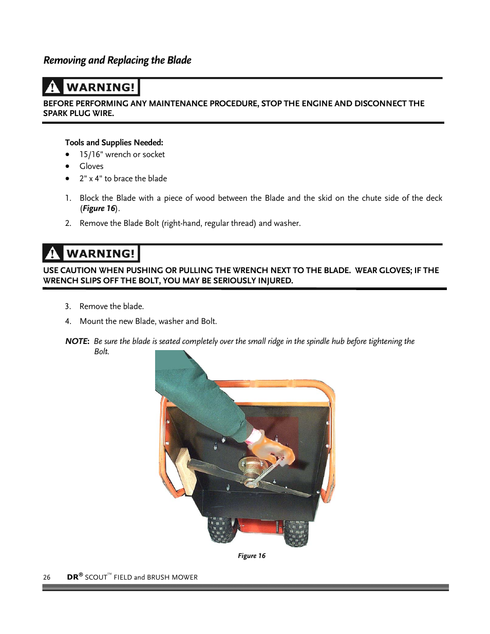 Removing and replacing the blade | DR Power Scout 8.25 (September 2005 - December 2006) User Manual | Page 30 / 50