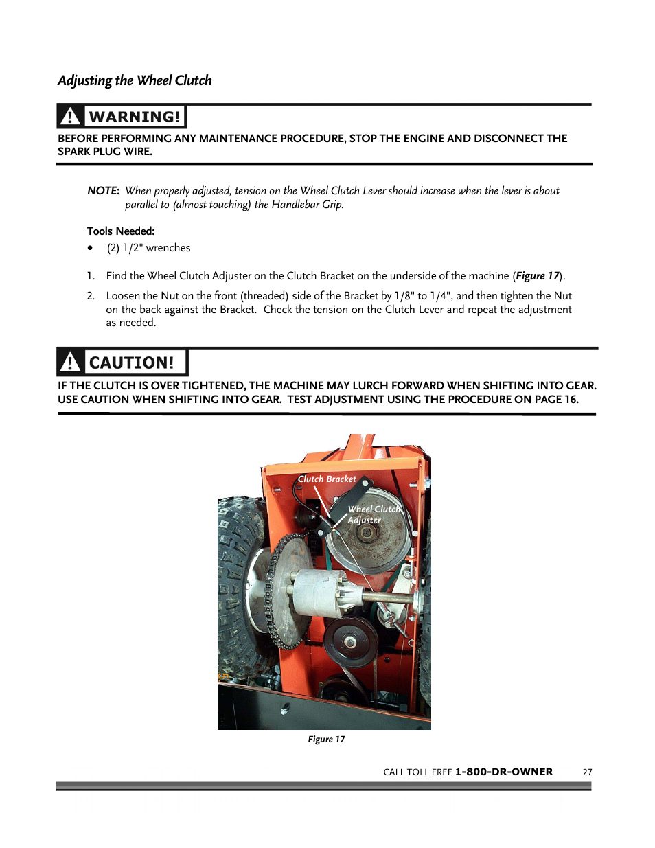 Adjusting the wheel clutch | DR Power Scout 8.25 (September 2005 - December 2006) User Manual | Page 31 / 50