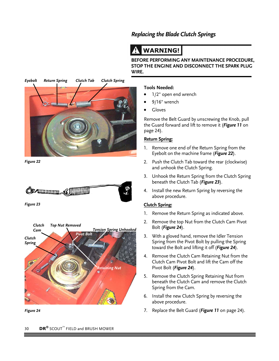 Replacing the blade clutch springs | DR Power Scout 8.25 (September 2005 - December 2006) User Manual | Page 34 / 50