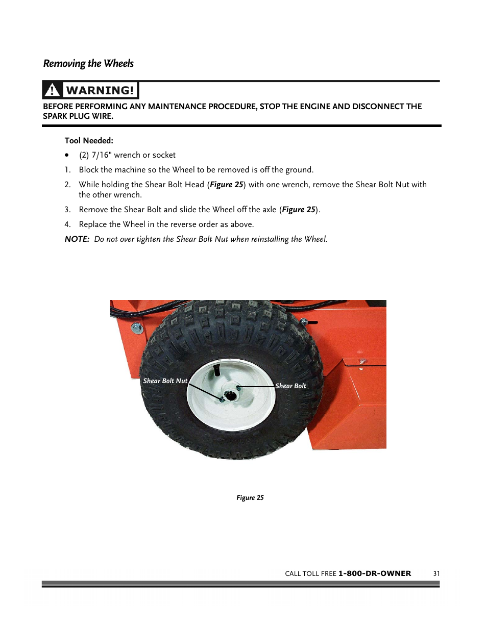 Removing the wheels | DR Power Scout 8.25 (September 2005 - December 2006) User Manual | Page 35 / 50