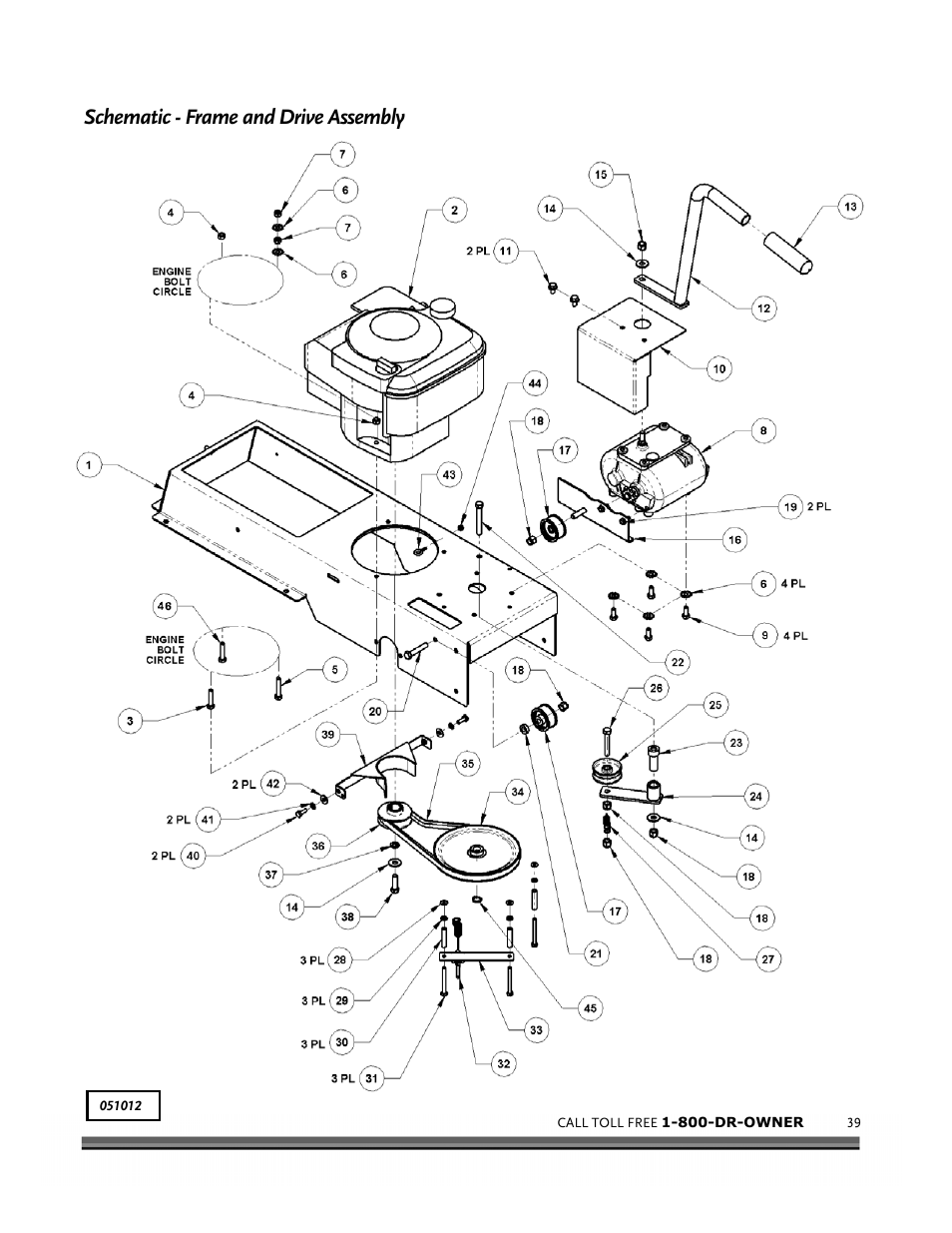 Schematic - frame and drive assembly | DR Power Scout 8.25 (September 2005 - December 2006) User Manual | Page 43 / 50